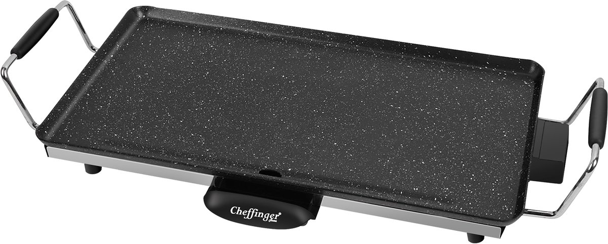 Cheffinger, Elektrische Bakplaat met Antiaanbaklaag en Geïsoleerde Handvatten, Zwart