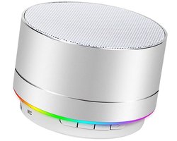 Oneay Mini draadloze Bluetooth speaker – Compact model met HD-geluid en 4 uur speeltijd – Ingebouwde microfoon, TF-kaartsleuf, FM-radio en ledverlichting – Voor thuis en op reis – Zilver