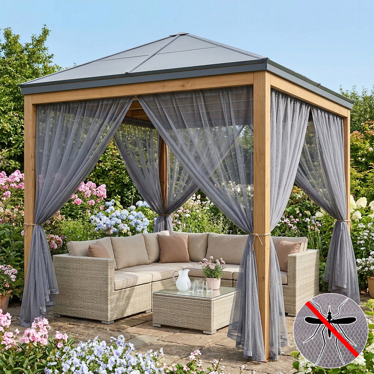 Qelus Lichtgewicht Klamboe Buitengordijn - Vitrages - Op Maat Te Knippen DIY Muggennet - Fijnmazig Vliegengordijn voor Patio - voor Overkapping & Deur - 160cmx213cm - Grijs - 1 Stuk