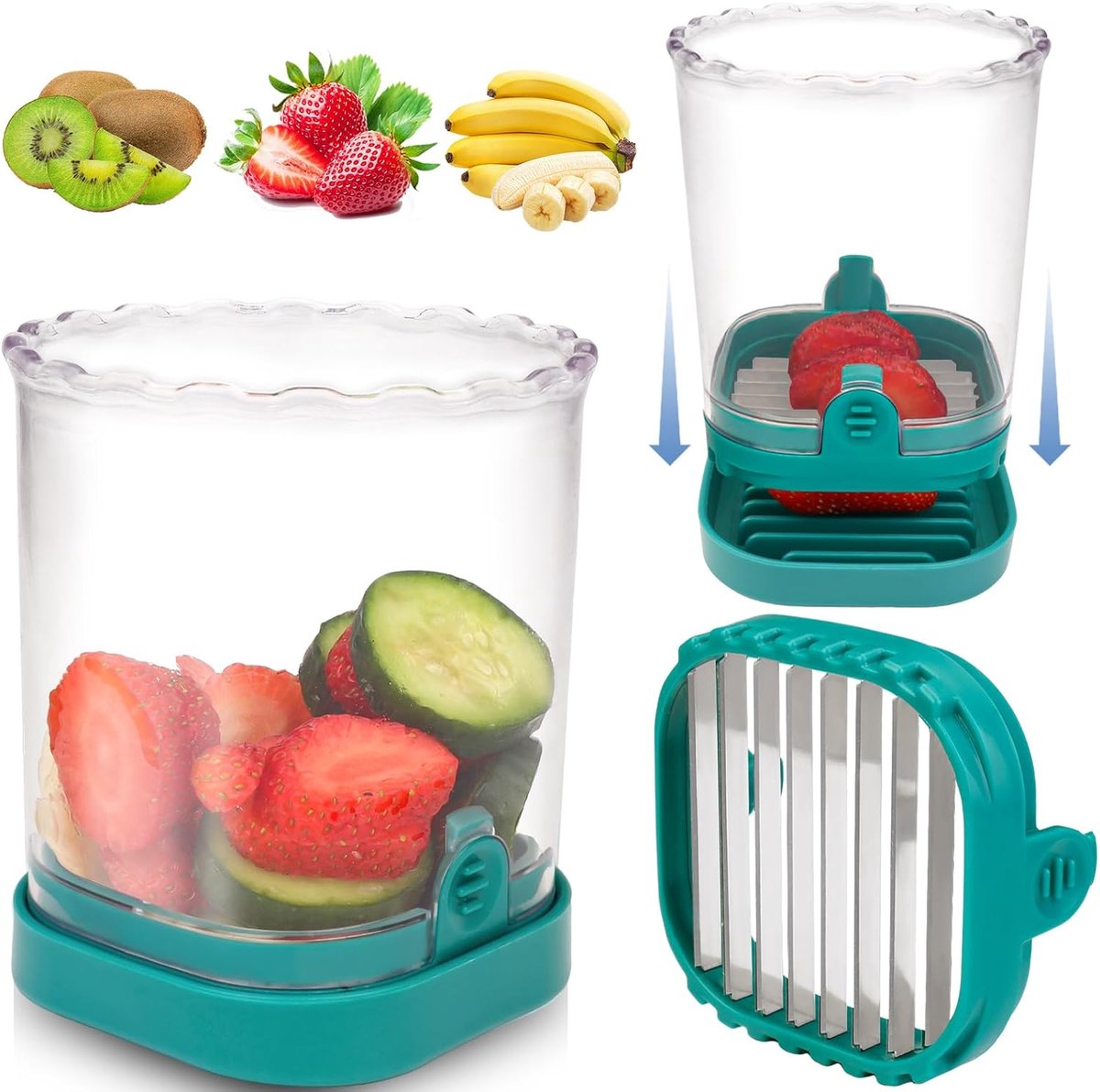 Fruit Snijder - Keuken Gadget - Snelle Salades - Compact Ontwerp - 9x9x11 cm - Donkerblauw