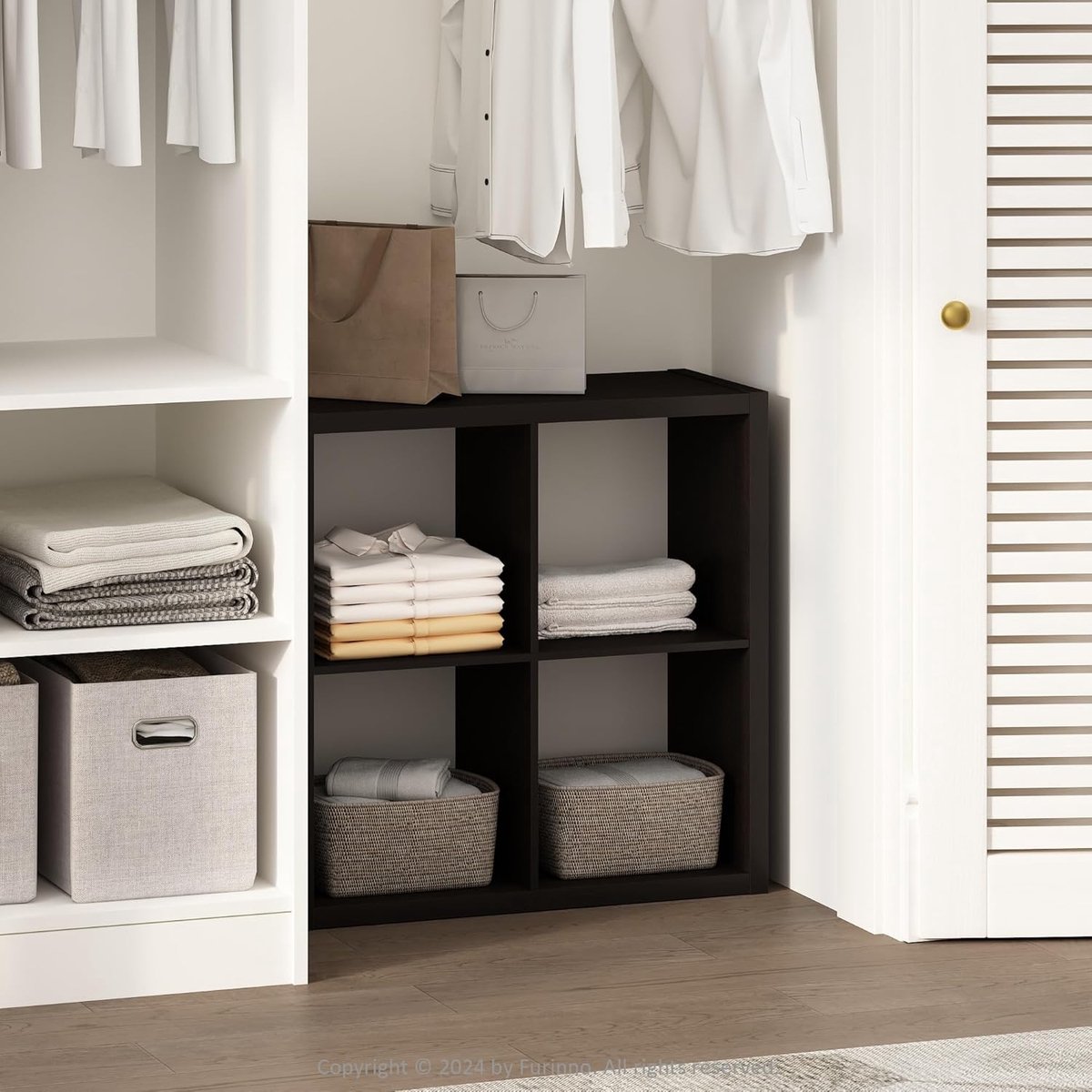 Kubus Opbergrek - Kast Organizer - Kleding Ordenen - Open Rug Ontwerp - 4 Vakken - Donker Eiken