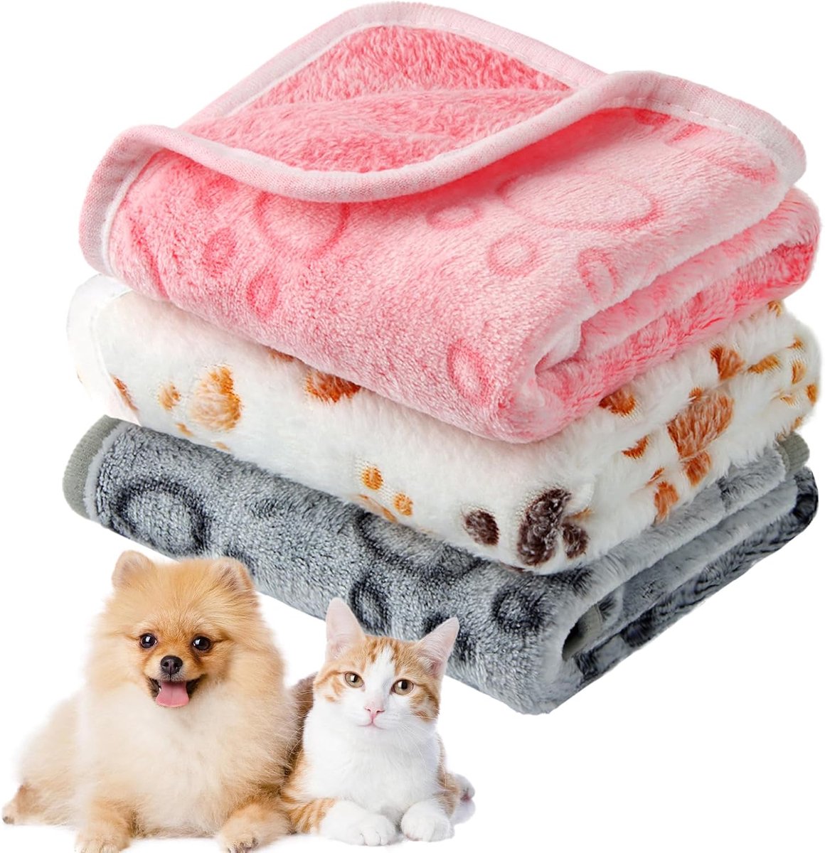 Huisdierdeken - Hondendeken Kattenkleed - Warmte en Comfort - Huidvriendelijk Koraalfluweel - 76x52 cm - Wit Grijs Roze