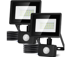 Aigostar - 2 Stuks LED Schijnwerper Met bewegingssensor - 20W - IP65 Waterdicht - Buitenlamp - 6500K - Floodlight - Bouwlamp - Zwart
