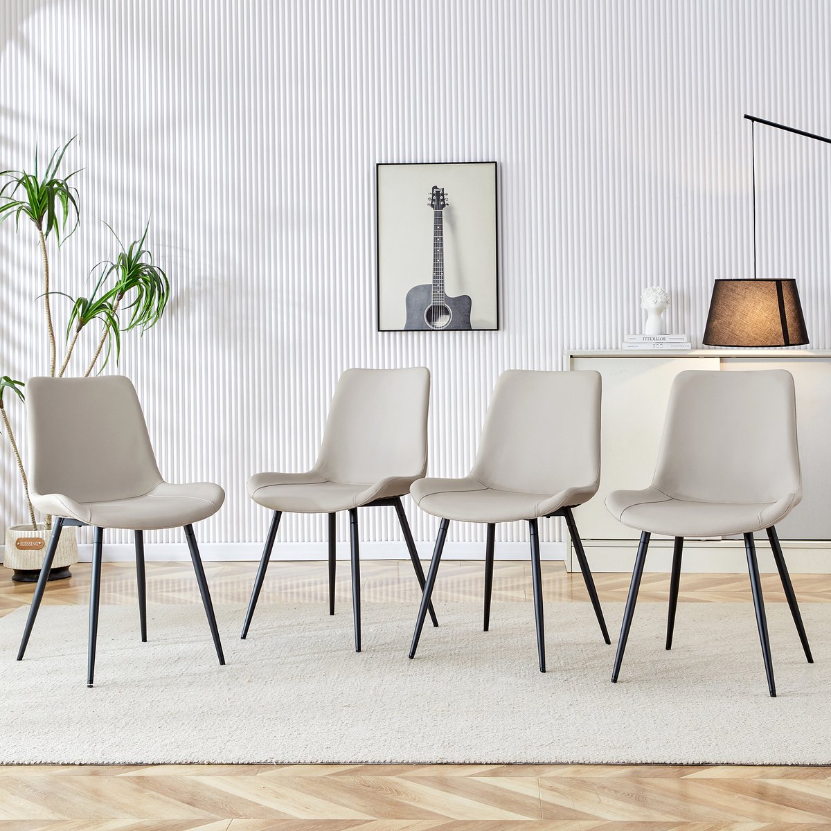 MODFU Eetkamerstoel set van 4 - Ergonomisch met kunstleer en metalen onderstel - Comfortab