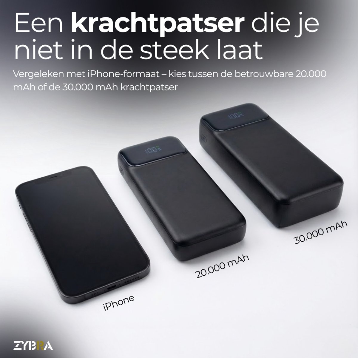 Zybra® Powerbank 30000 mAh Snellader met Ingebouwde Kabels - afbeelding 2