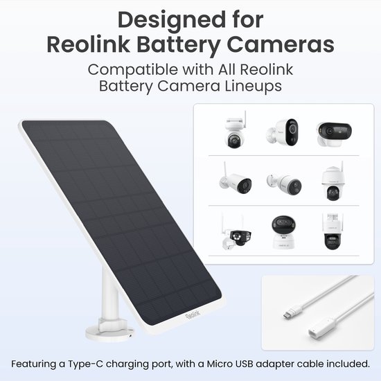 Reolink 12W Zonnepaneel Zwart, Continue Stroomvoorziening voor Draadloze Buitencamera's, Compatibel met TrackMix/Argus PT Ultra/Duo 2/Eco Ultra/3 Ultra, IP65 Weerbestendig, met 4 Meter Kabel & 360° Verstelbare Beugel van Merkloos — afbeelding 4