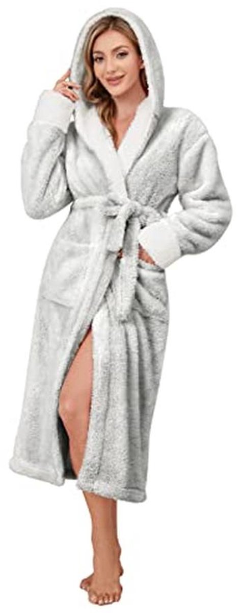 Dames Badjas Pluizig Fleece Lang Met Capuchon