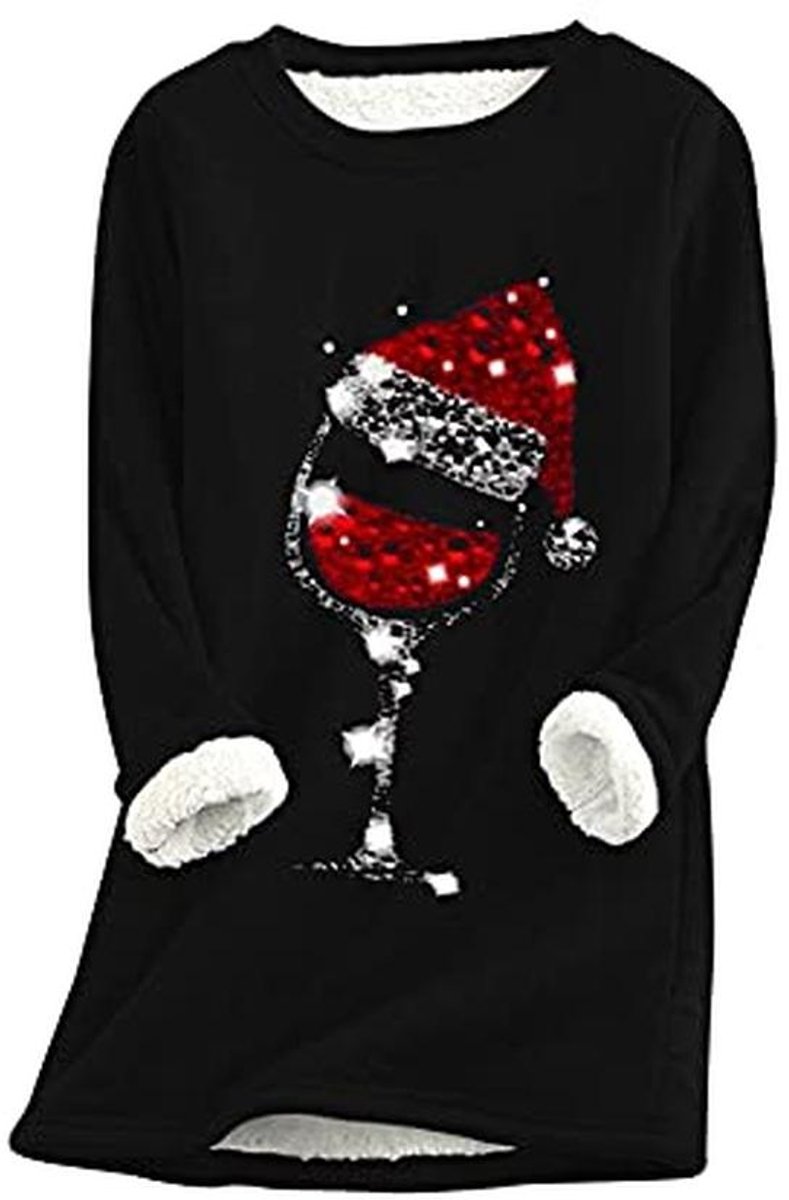 Dames Kerst onderhemd lange mouwen pluche trui ronde hals