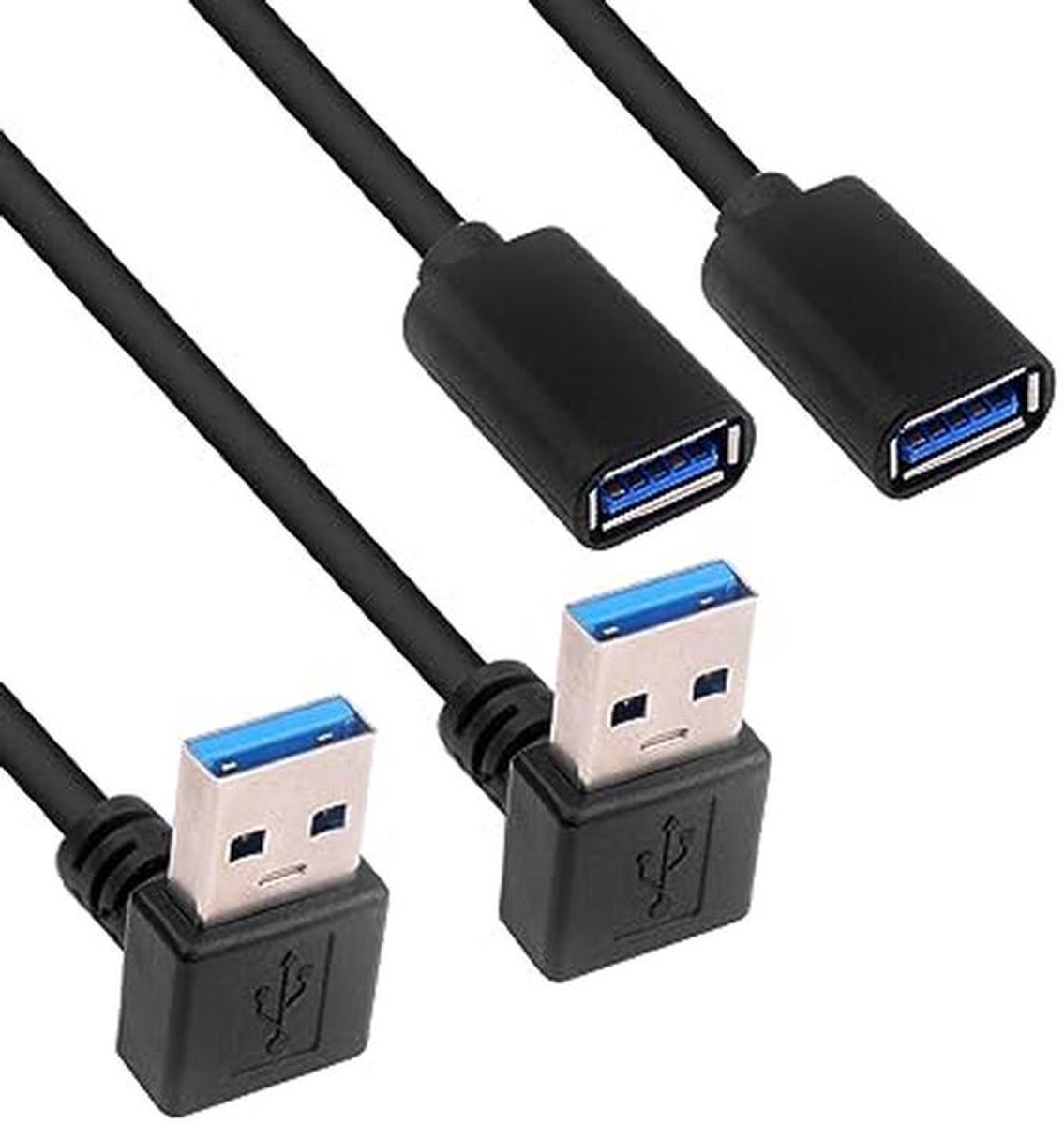 USB 3.0 Verlengkabel 90° Hooghoek 30 cm - 2 Stuks