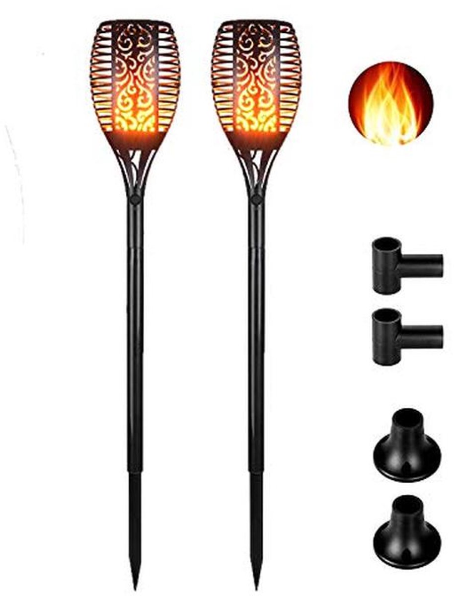 Tuinfakkels op zonne-energie met dansende vlam, 2 stuks, IP65 waterdicht, automatische solarlampen voor buiten
