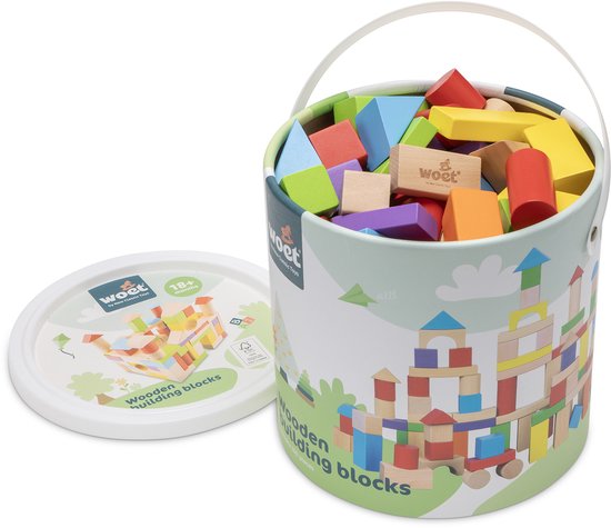 Woet® Houten Bouwblokken Set - 100-delige Blokkendoos - FSC - Educatief Speelgoed - Stimuleert Creativiteit - Vanaf 18 Maanden