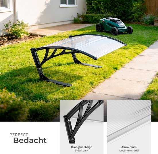 tectake® Garage voor Robotmaaier - Grasmaaier Carport - Robot Maaier Laadstation Afdak - Weerbestendig - 81 x 100 x 48 cm - Inclusief 4 Grondpennen - Transparant van Merkloos	 — afbeelding 3