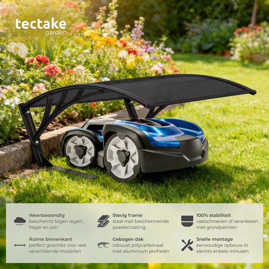tectake® Garage voor Robotmaaier - Grasmaaier Carport - Robot Maaier Laadstation Afdak - Weerbestendig - 81 x 100 x 48 cm - Inclusief 4 Grondpennen - Zwart van Merkloos	 — afbeelding 2