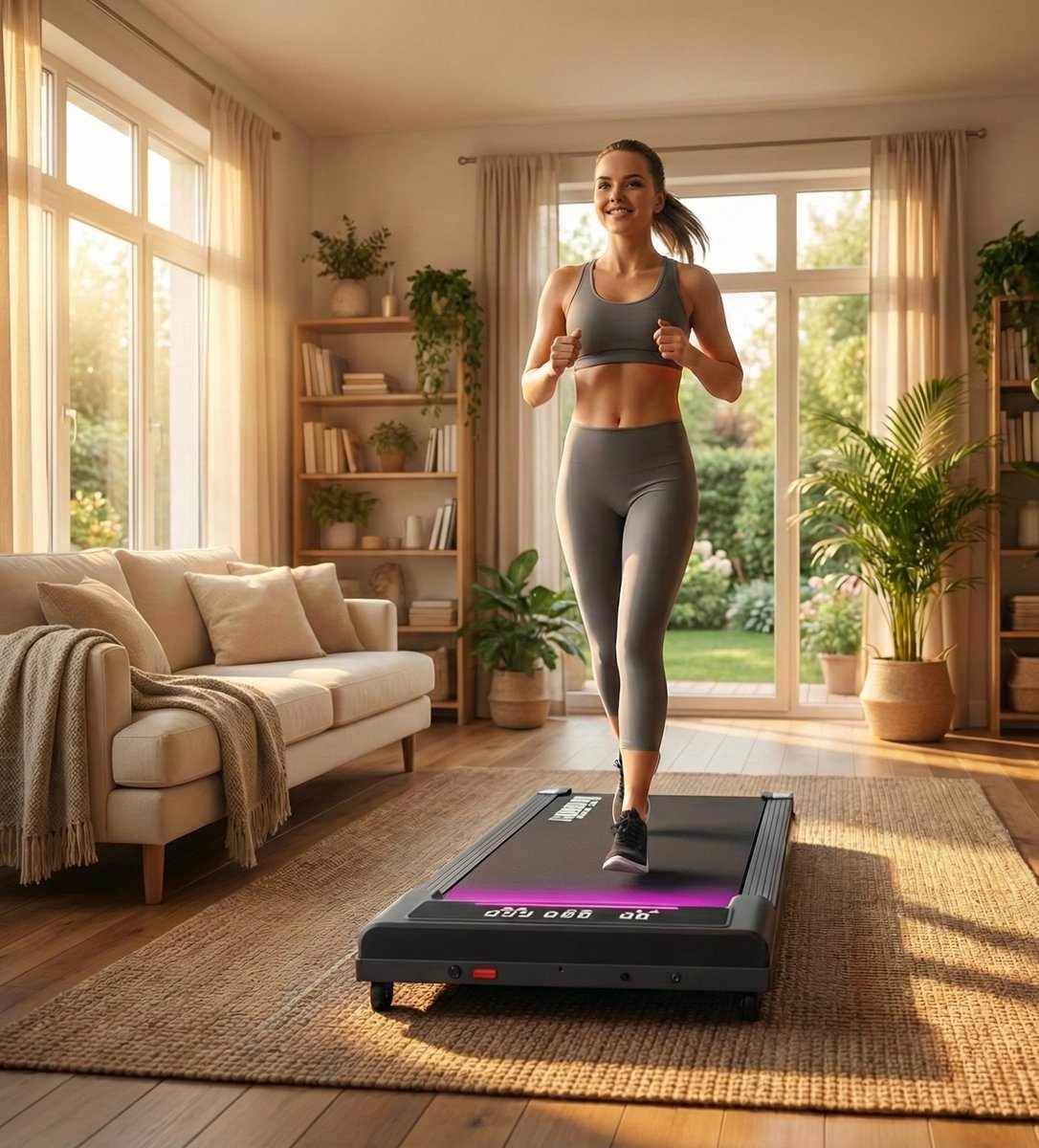 Treadmill Walking Pad voor Thuis met Handvat, RGB-verlichting, App-bediening, Afstandsbediening, 2,5 PK, Inklapbaar, 12 km/u – Designbest