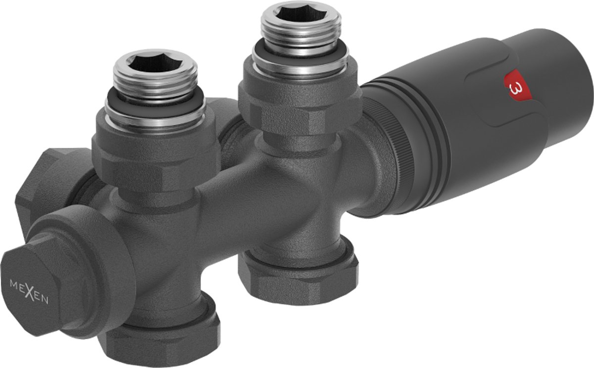 Mexen G00 thermostaatset hoekig/recht, Duplex, DN50, antraciet - W908-900-66