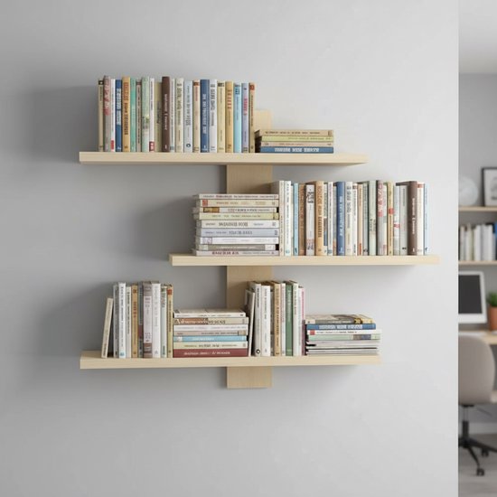 CHIWIN Houten Wandrek 50×50×14cm – 3-Lagen Wandplank – Multifunctioneel Schap voor Keuken & Woonkamer