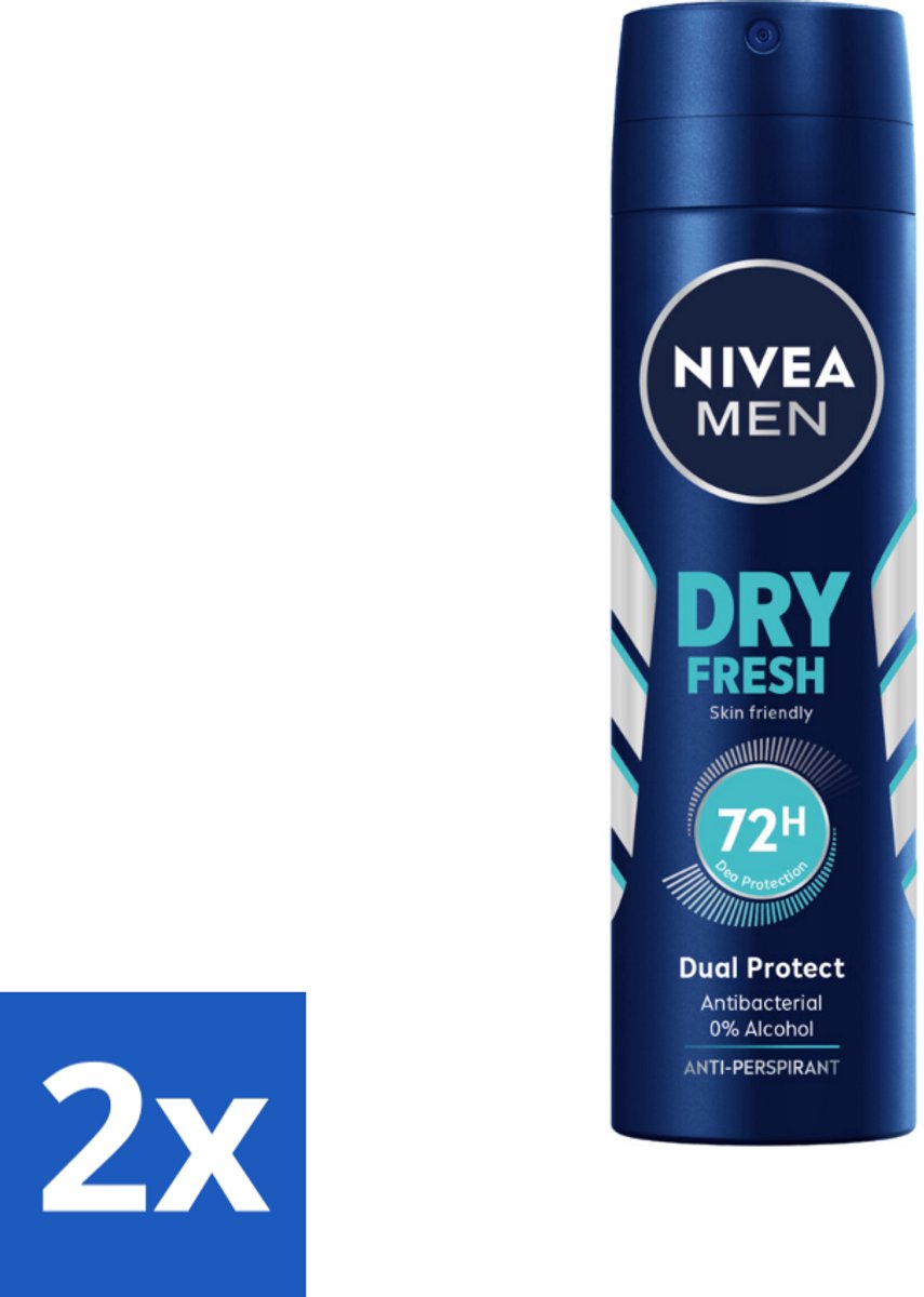 2 x NIVEA Men Deodorant Spray Dry Fresh 150 ml - Deodorant Spray - Anti-transpirant - 48 Uur Bescherming - Droogheid - Frisheid