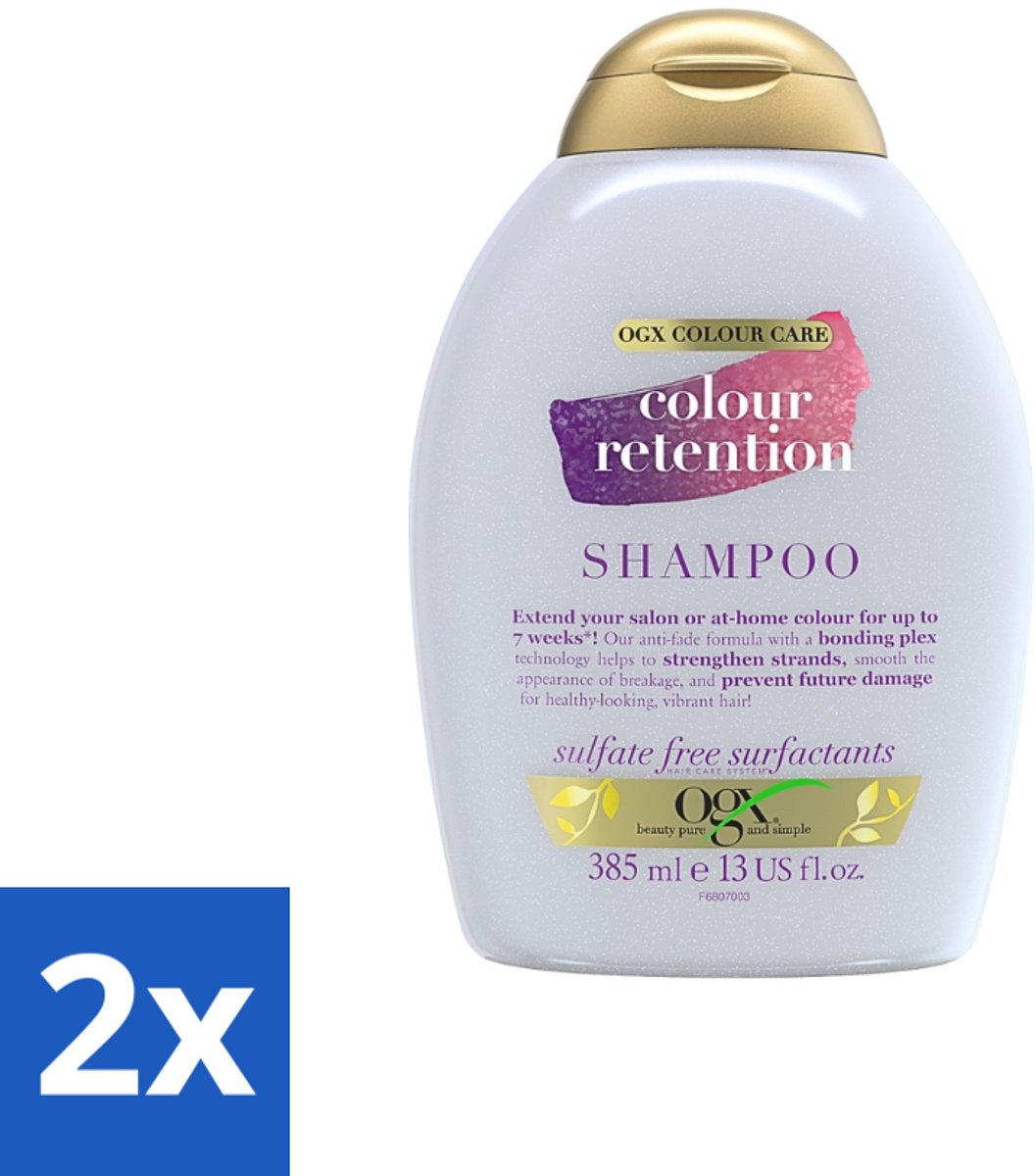 2 x OGX - Colour Retention - Shampoo - Voor Gekleurd Haar - 385 ml - Kleurbehoud - Gekleurd Haar - Haarkleur - Haarschade - UV Bescherming