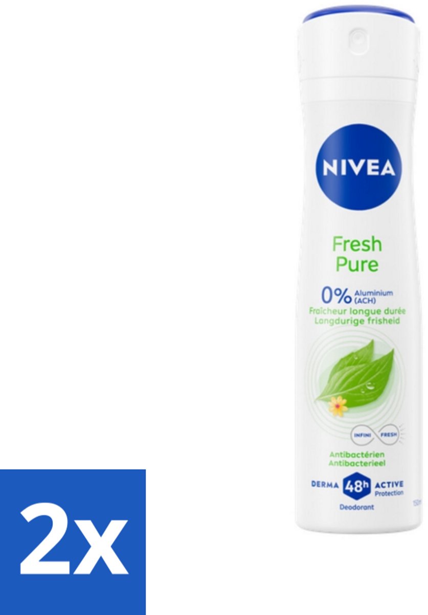 2 x Nivea - Deodorant - Spray - Fresh Pure - Langdurige Frisheid - 150 ml - 48 Uur Geurbescherming - Aluminiumvrij - Fris - Geur - Deodorant Spray