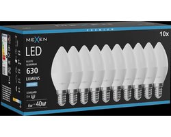 Mexen Nova 10x LED-lamp E14, C37, 6W, Koud - 6500K, 630 lm - L102-E14-0665-01x10