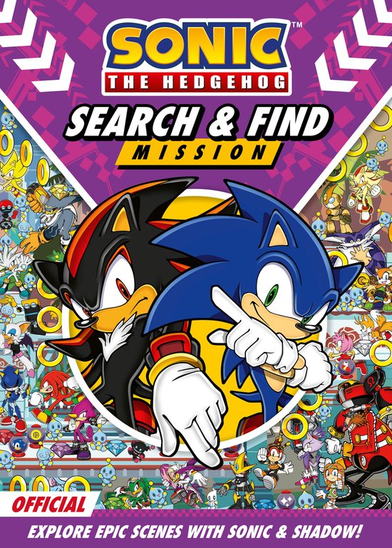 Sonic en Shadow op de cover van 'Sonic the Hedgehog Search & Find Mission'. Officieel: Ontdek epische scènes met Sonic & Shadow!