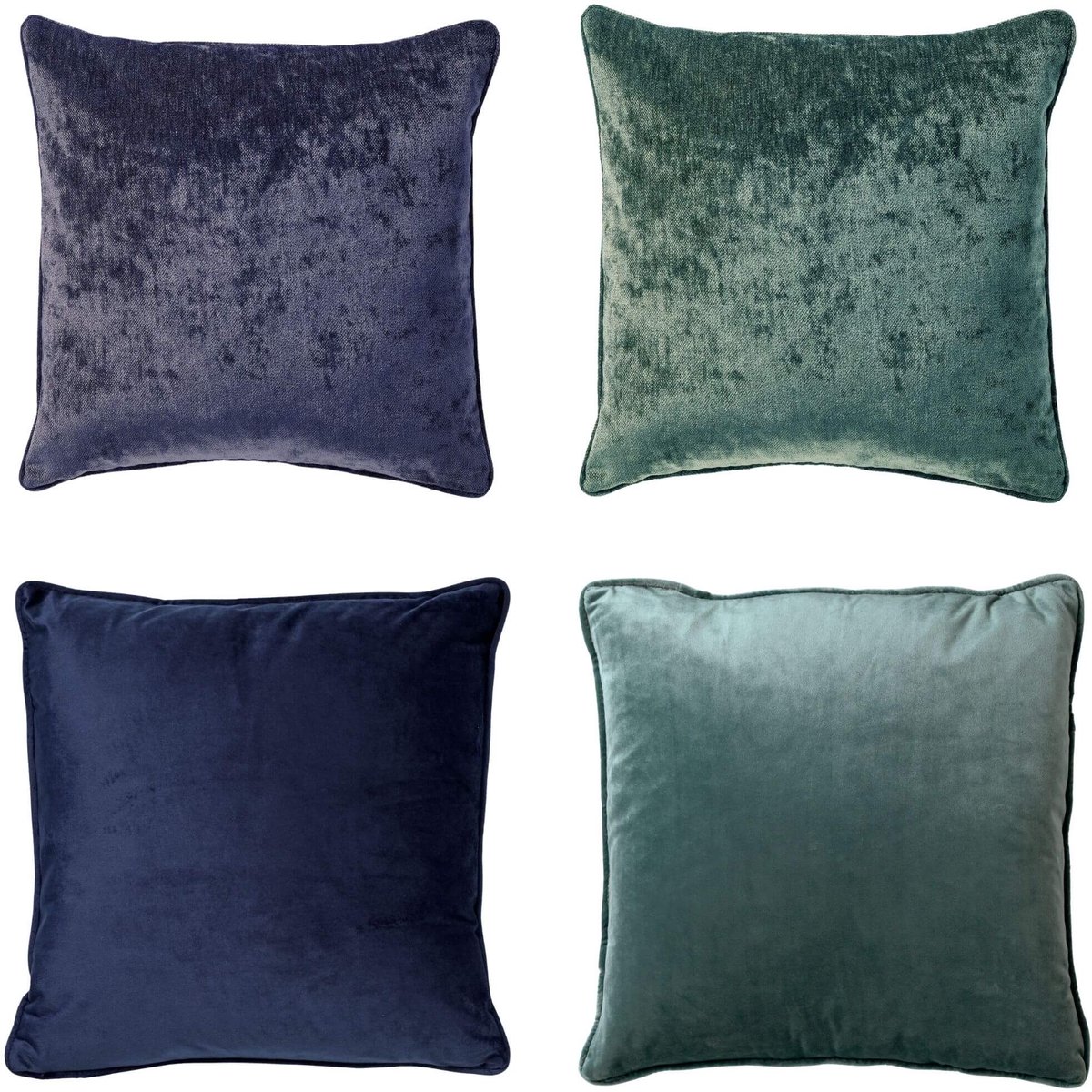 Dutch Decor KUSSENSET - 4-delig - Velvet Elegance - 45x45 cm - inclusief binnenkussens - blauw, groen - Met Ritssluiting – Decoratie set sierussens - Comfortabele kussentjes voor op de Bank