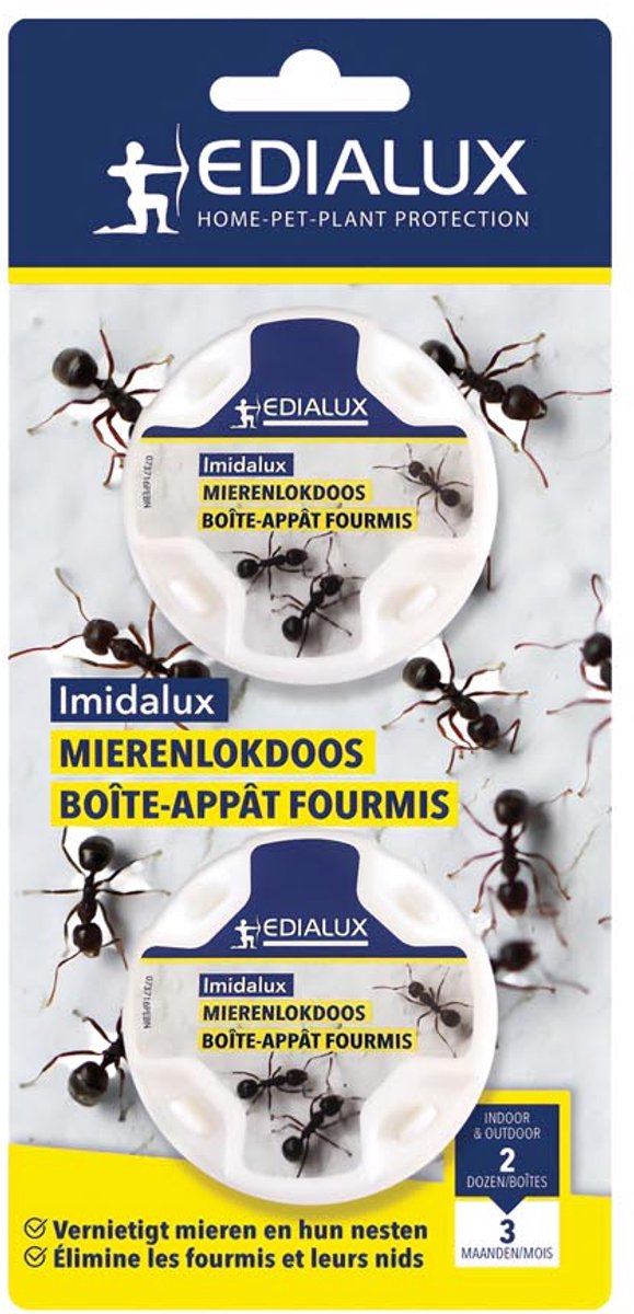 Edialux Imidalux mierenlokdoos met gel lokaas tegen mieren en nesten, insecticide lokaas voor binnen en buiten, werking tot 3 maanden, mierenbestrijding, mierenval, 2 stuks