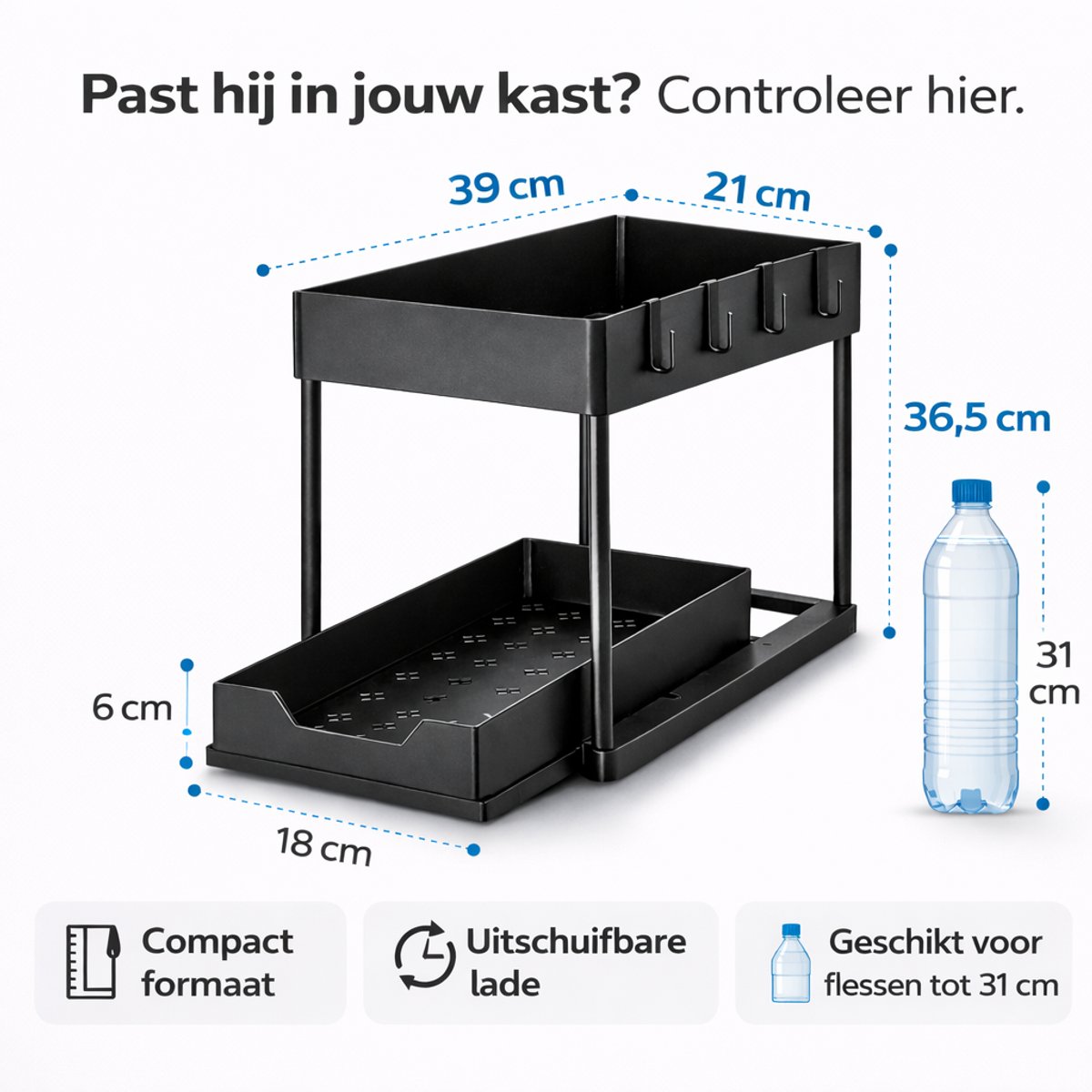 Joyage Keukenkast Organizer uitschuifbaar - Schuiflade Keukenkast - Aanrecht Organiser – Keuken Organizers - Kast Organizer - Kitchen Organizer Lade Organizer Zwart - Under sink Organizer - Gootsteenkast Organizer Keukenrek - Badkamer organizer — cadeau in Cadeau-ideeën - foto 4