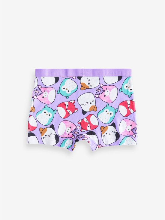 Paarse jongensboxer met all-over Squishmallows print van katten en uilen.