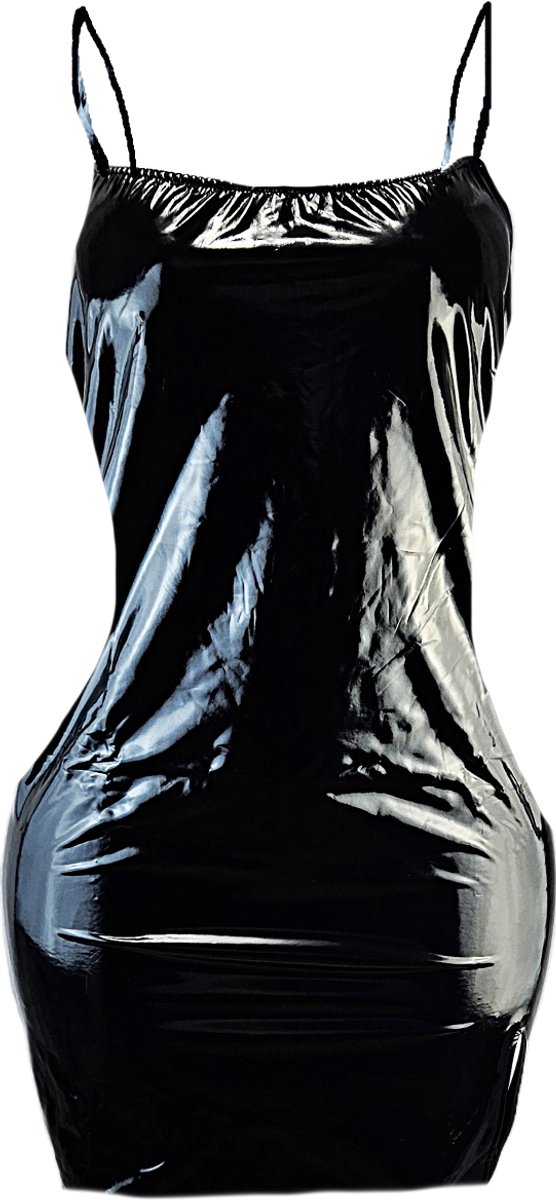 BamBella® - Jurk- Maat S/M - zwart Rollenspel sm dames sexy Glans kleding mix van Latex en stof Datex