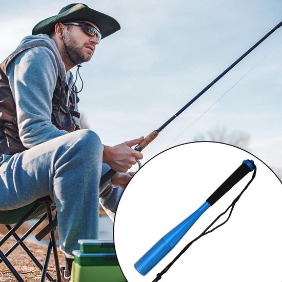 Vishamer - Visracket - Visracket van aluminium - Outdoor visracket - Voor outdoor vissen - Met antislip handvat en polsband - Visaccessoires - 24.5×2.5cm - Blauw — afbeelding 4