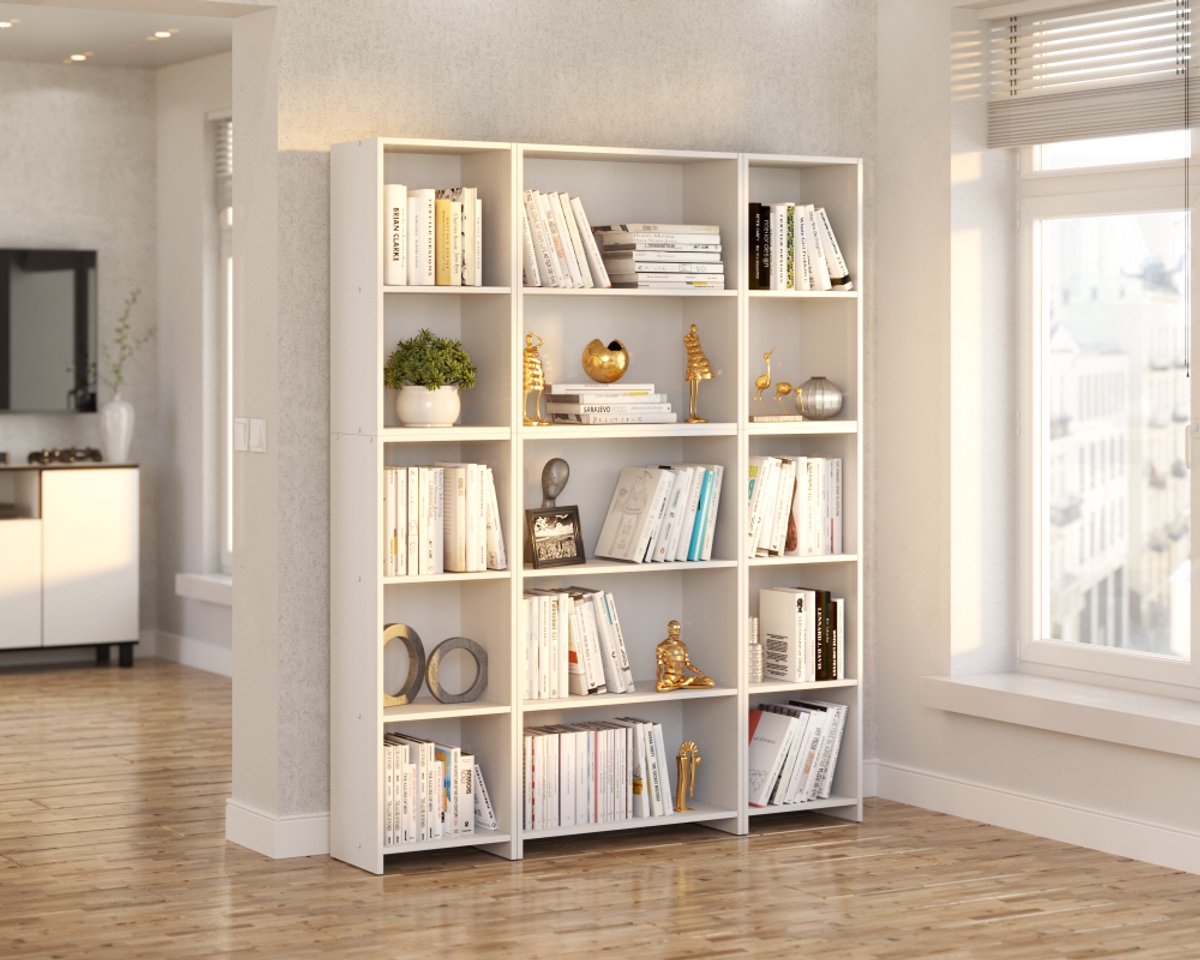 Witte boekenkast, kantoorkast, boekenplank, speelgoed, meubels, woonkamer