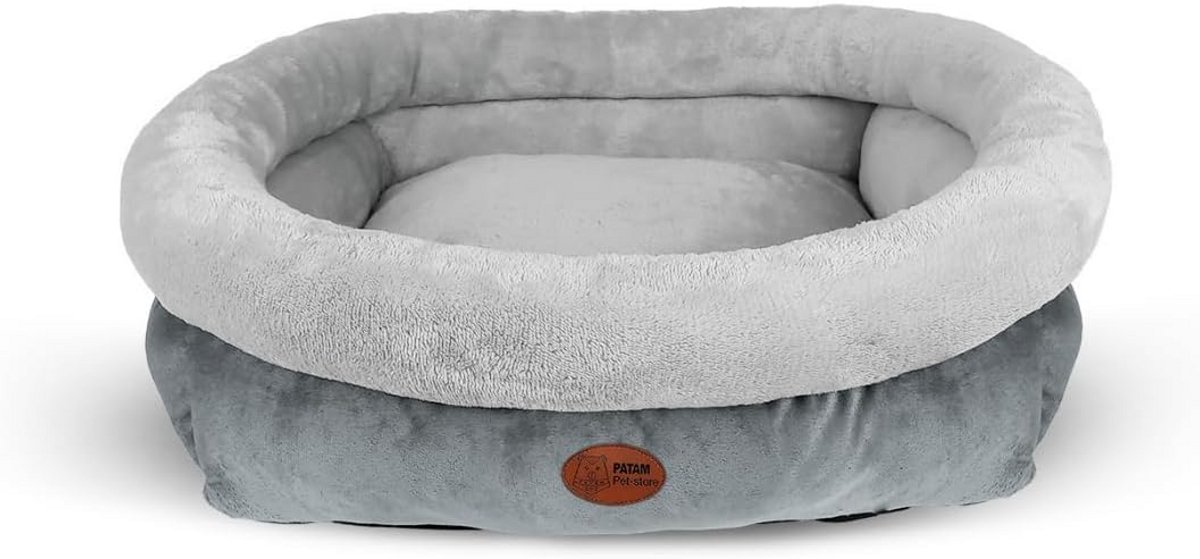 Huisdierbed - Hondenmand Kattenmand - Rust en Ontspanning - Afneembare Wasbare Hoes - Medium 61x56x20cm - Grijs