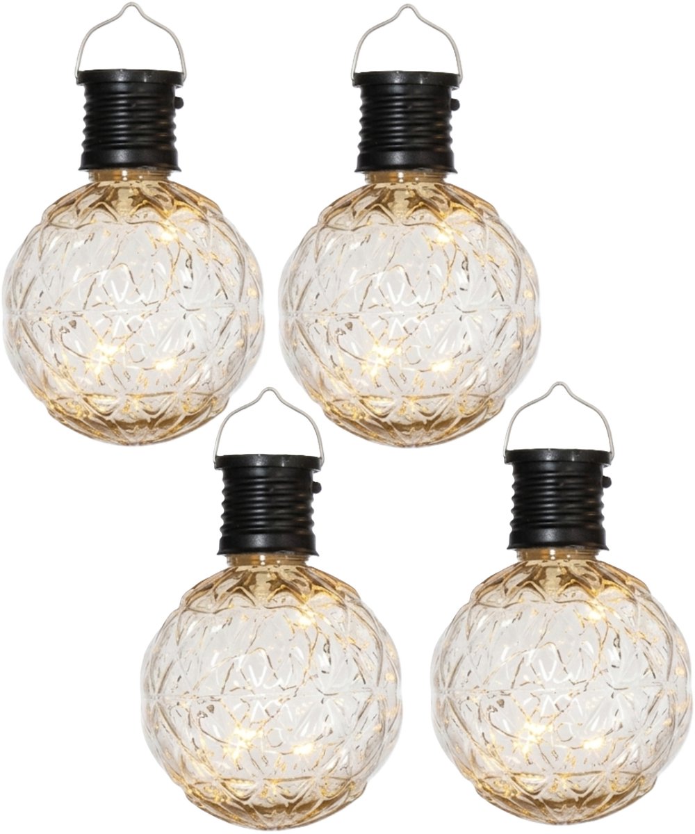 Anna's Collection Solar sfeer hanglamp - 20x - tuin - lampenbol - bewerkt glas - zwart - 1