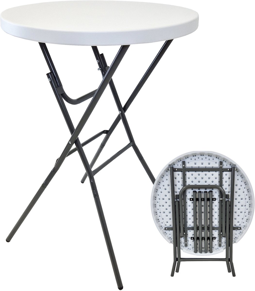TRUTZHOLM – Stehtisch – Ø 80 cm – Höhe 110 cm – Weiß – Zusammenklappbar – Bartisch – Bistrotisch – Partytisch – in wit