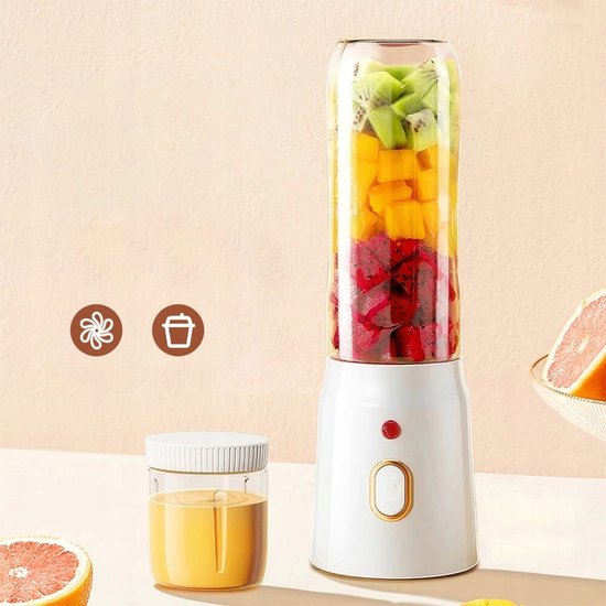 Draagbare sapcentrifuge - Draagbare mixer - Draadloze Persoonlijke Blender - 21000rpm - Wit - Dubbele beker voor sap en babyvoeding - 450ml & 180ml - Zelfreiniging met één knop van Merkloos — afbeelding 2