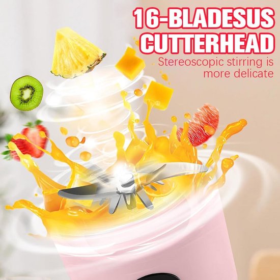 Draagbare Blender - Mini Mixer - Gezonde Drankjes Maken - Automatische Reiniging - 500 ml Capaciteit - Roze van Merkloos — afbeelding 4