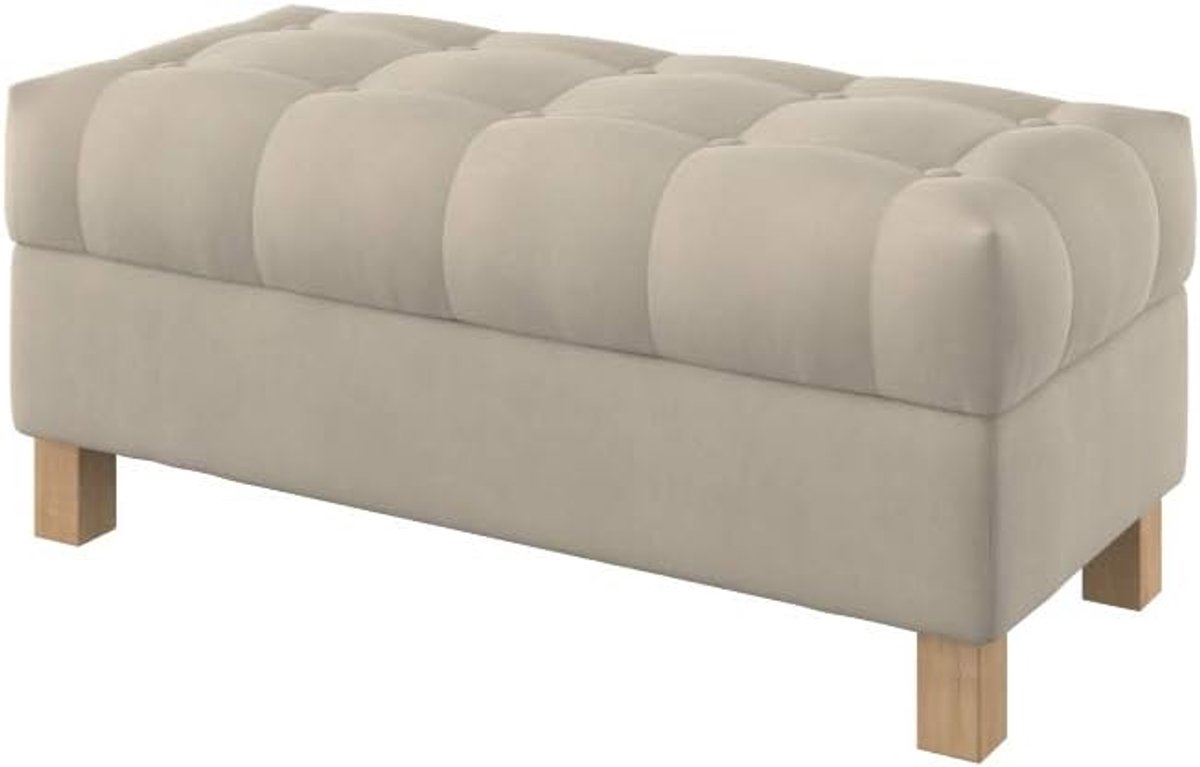 Luxe Opbergbank met Knooptufting - Gestoffeerd Voetenbank - 100 cm Breed - Beige Slaapkamer Hal Meubel