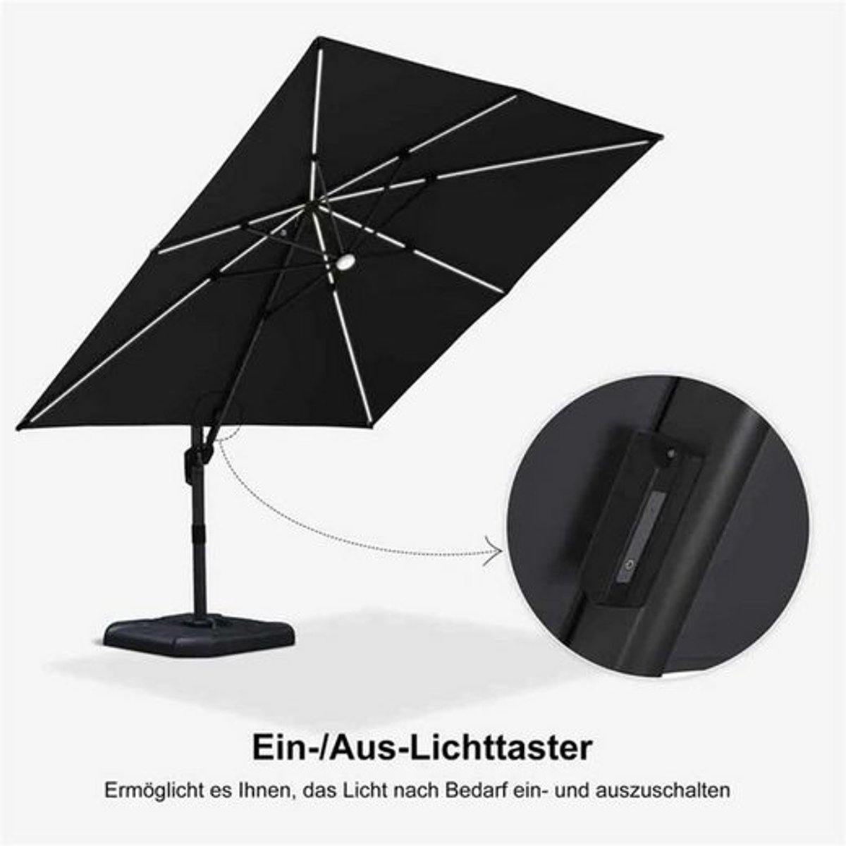 Purple Leaf Parasol déporté avec éclairage LED solaire 300x300 cm - Gris