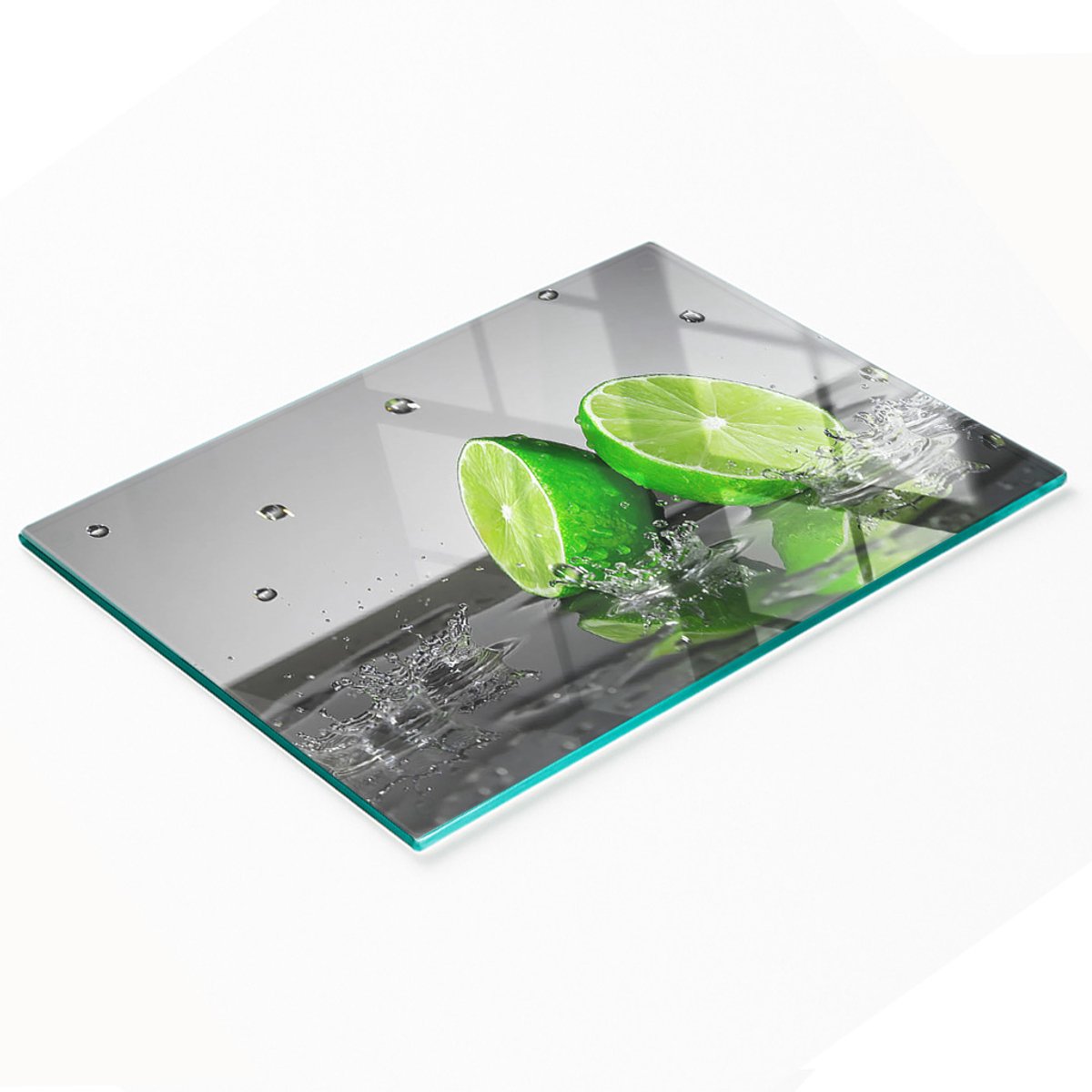 Decoratieve glazen snij- en serveerplank Lime in Water 80x52 cm