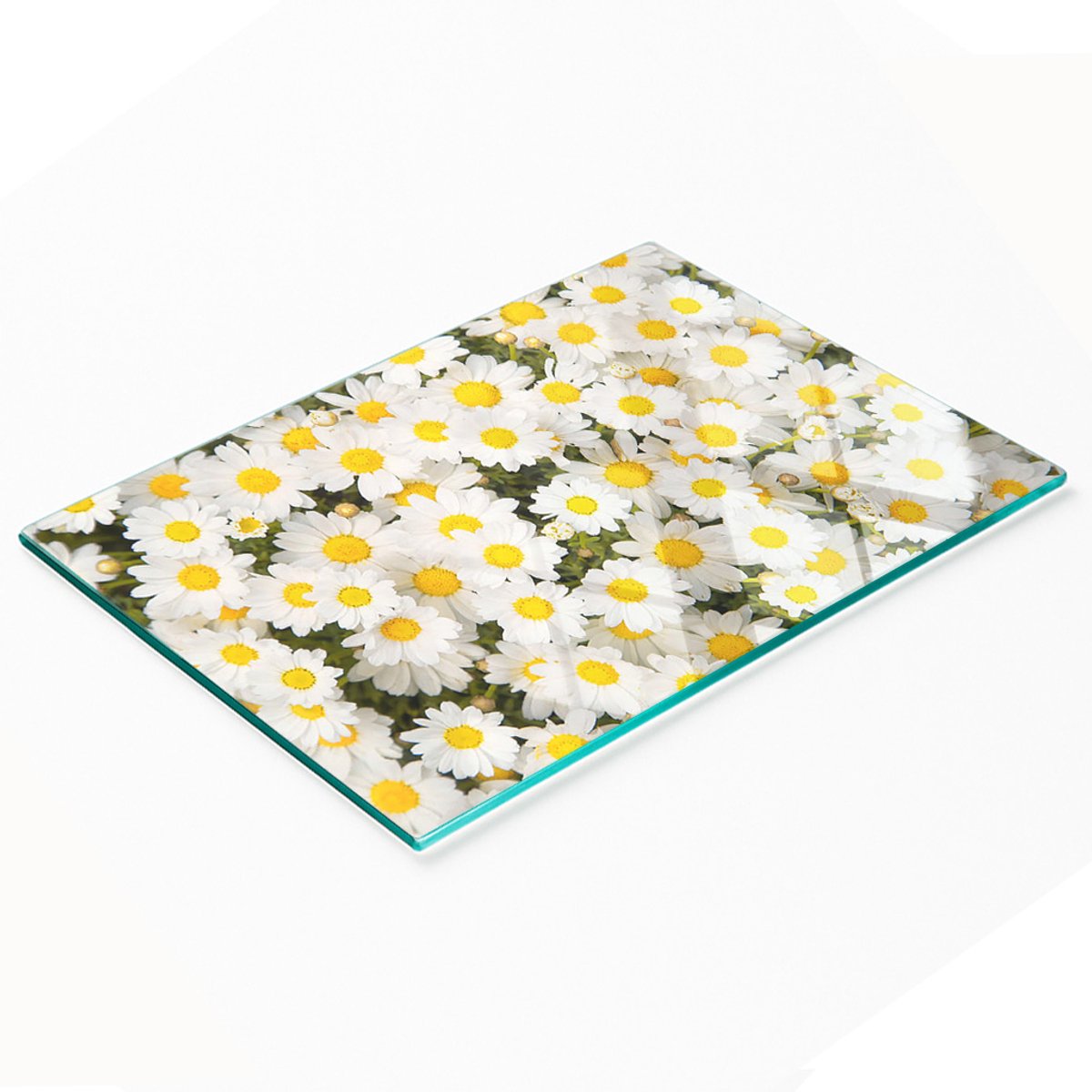 Multifunctioneel decoratief glazen bord met madeliefjesprint 80x52 cm