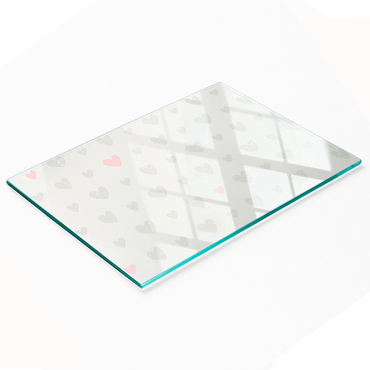 Decoratieve snijplank van gehard glas met hartvormige achtergrond, 80x52 cm