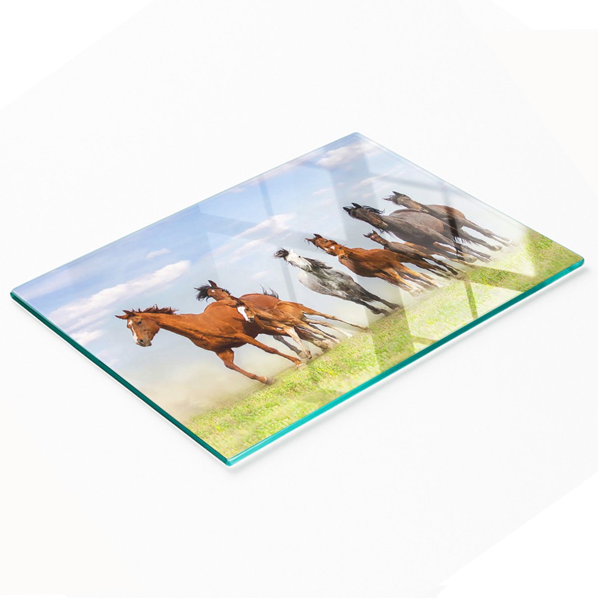 Decoratieve snijplank van gehard glas met galopperende paarden, 80x52 cm