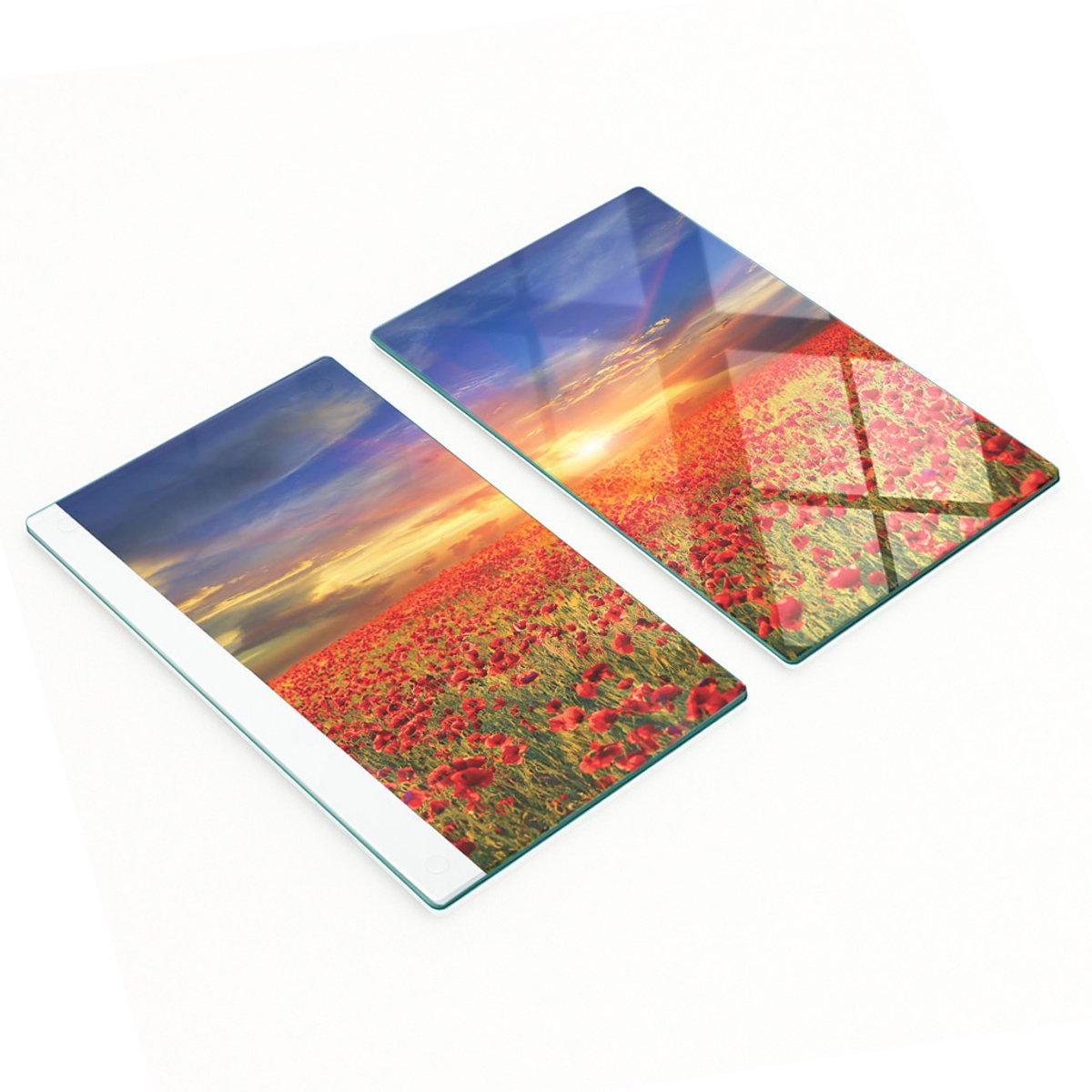 Geharde multifunctionele decoratieve glazen panelen met een klaprozenveld, 2x30x52 cm