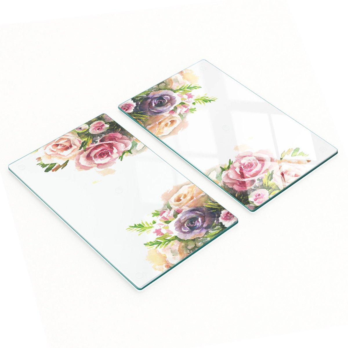 Multifunctionele decoratieve keukenplanken van gehard glas met rozenmotief, 2x30x52 cm