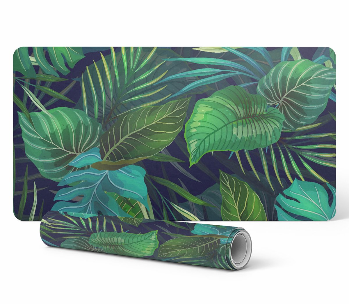 Vinyl beschermmat met een modern tropisch bladerenpatroon, 90x45 cm