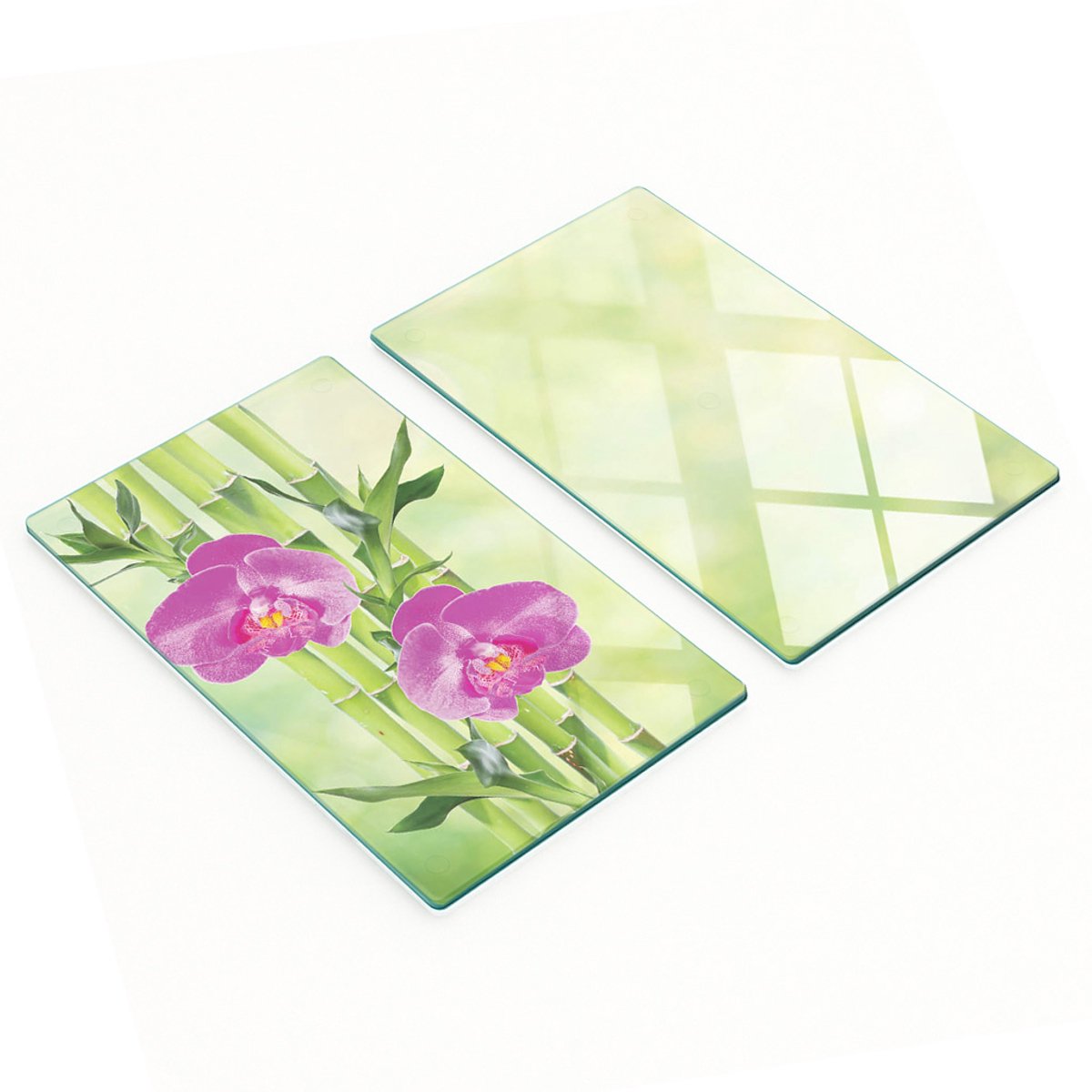 Multifunctionele decoratieve glazen borden met orchidee- en bamboemotief, 2x30x52 cm
