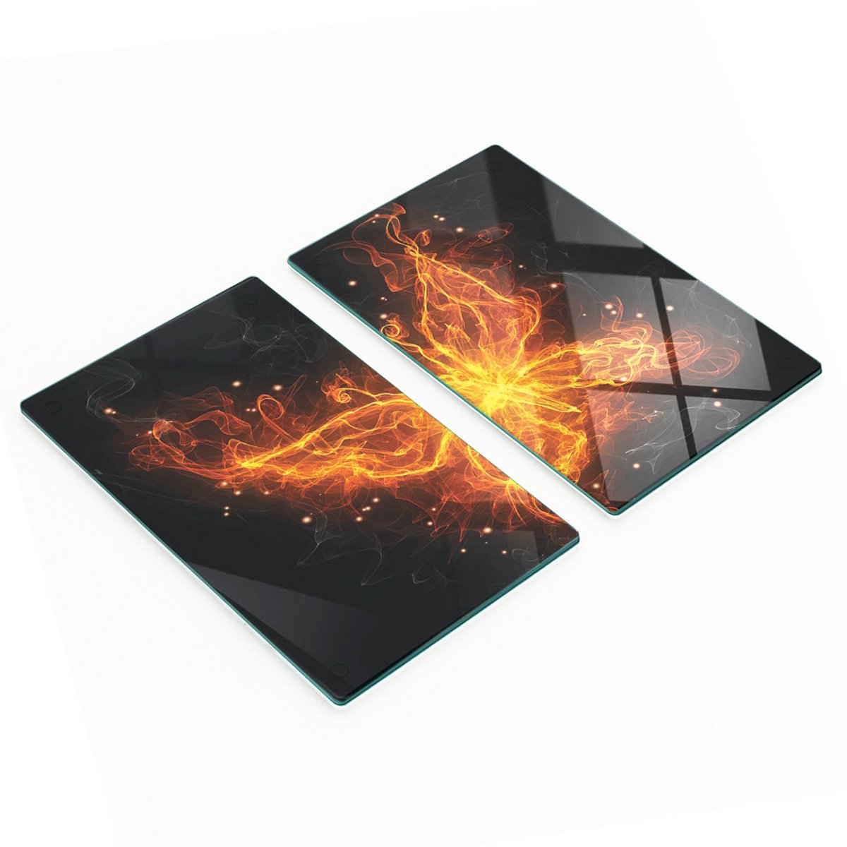 Set van twee decoratieve glazen keukenplanken met vuur- en vlindermotief, 2x30x52 cm