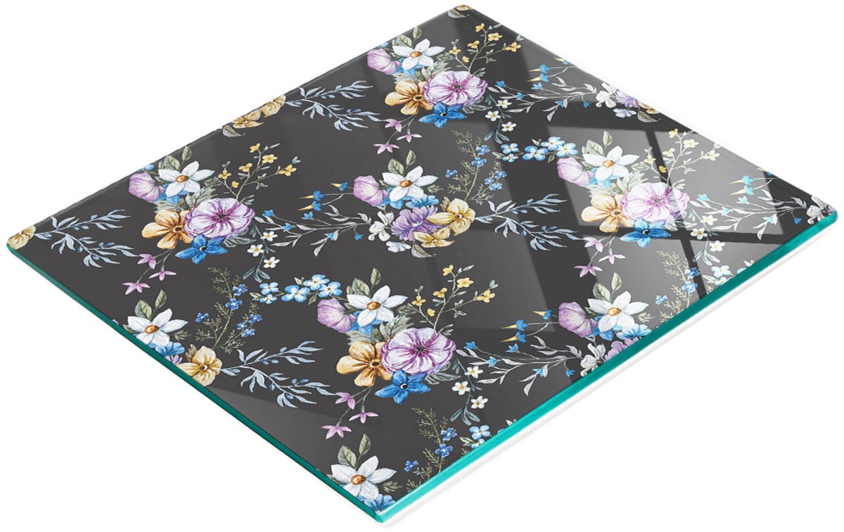 Glazen serveerplank met vintage bloemenmotief, 60x52 cm