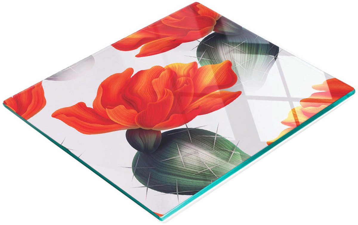Keukenplank van gehard glas met decoratieve vintage cactusafbeeldingen, 60x52 cm